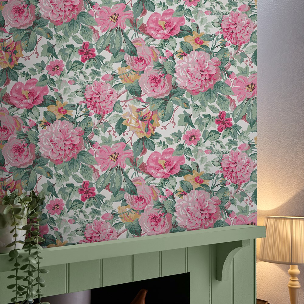 Aveline Floral Wallpaper 115263 by Laura Ashley in Rose Pink